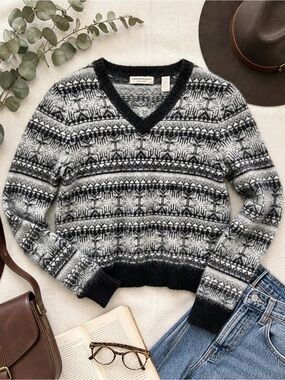 Valerie Stevens Fair Isle Nordic Angora Wool Cropped Sweater Petite Small C96